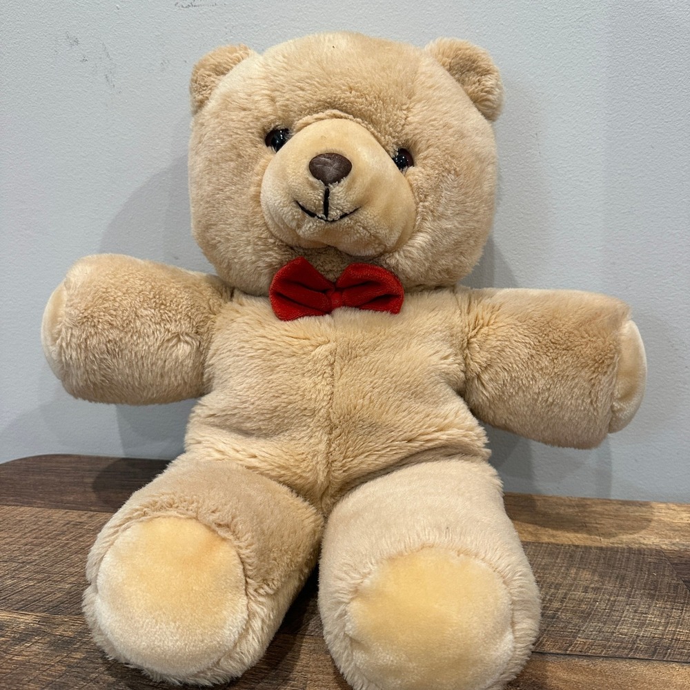 Vintage Gerber TLC Teddy Bear Plush 19" Large Tan Stuffed Animal Red Bow Tie - Picture 5 of 10